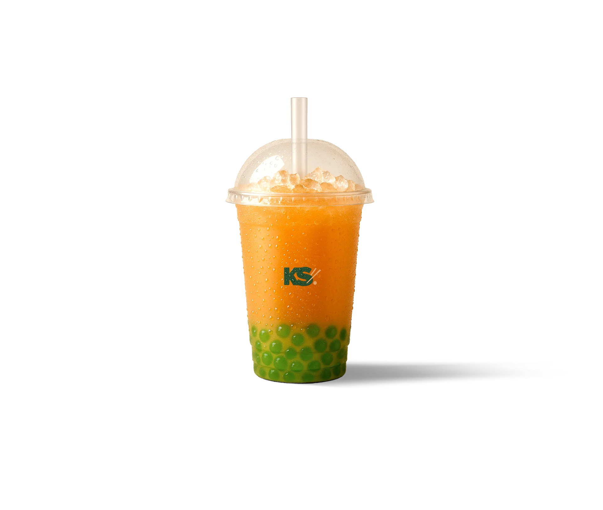 Bubble tea Apple Sunset — thé fruité à la pomme, perles de tapioca, glaçons et dégradé façon coucher de soleil — Krousty Sabaïdi.