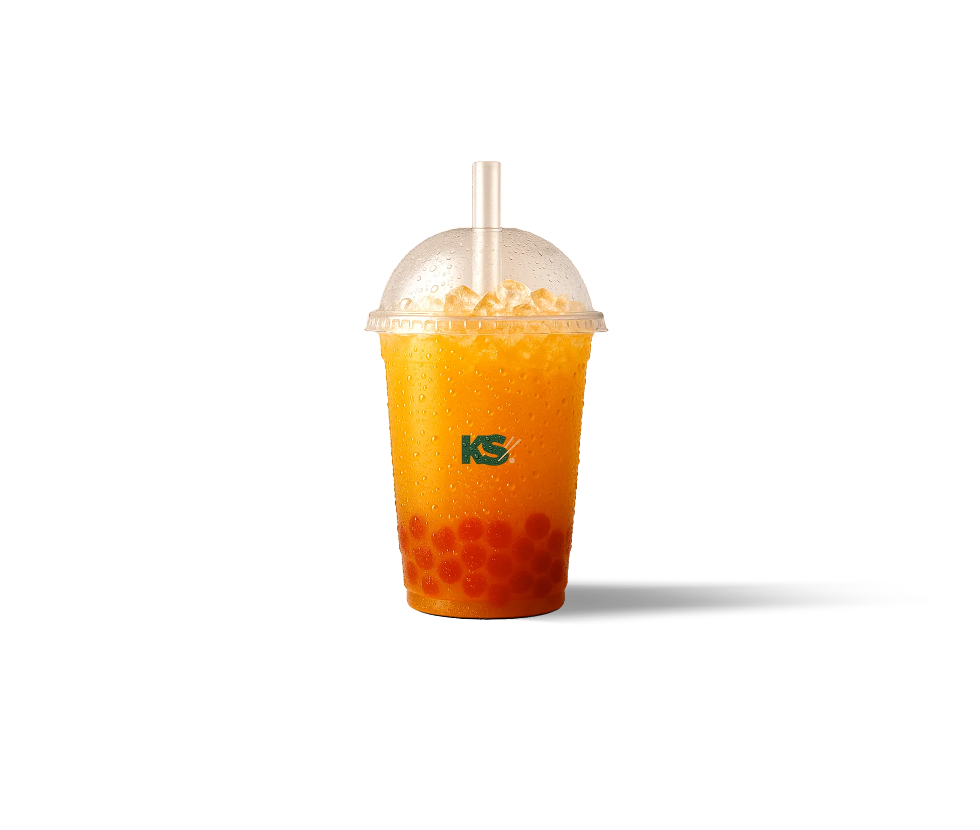 Bubble tea Mango Kiss — thé à la mangue, perles de tapioca, glaçons, saveur tropicale et onctueuse — Krousty Sabaïdi.