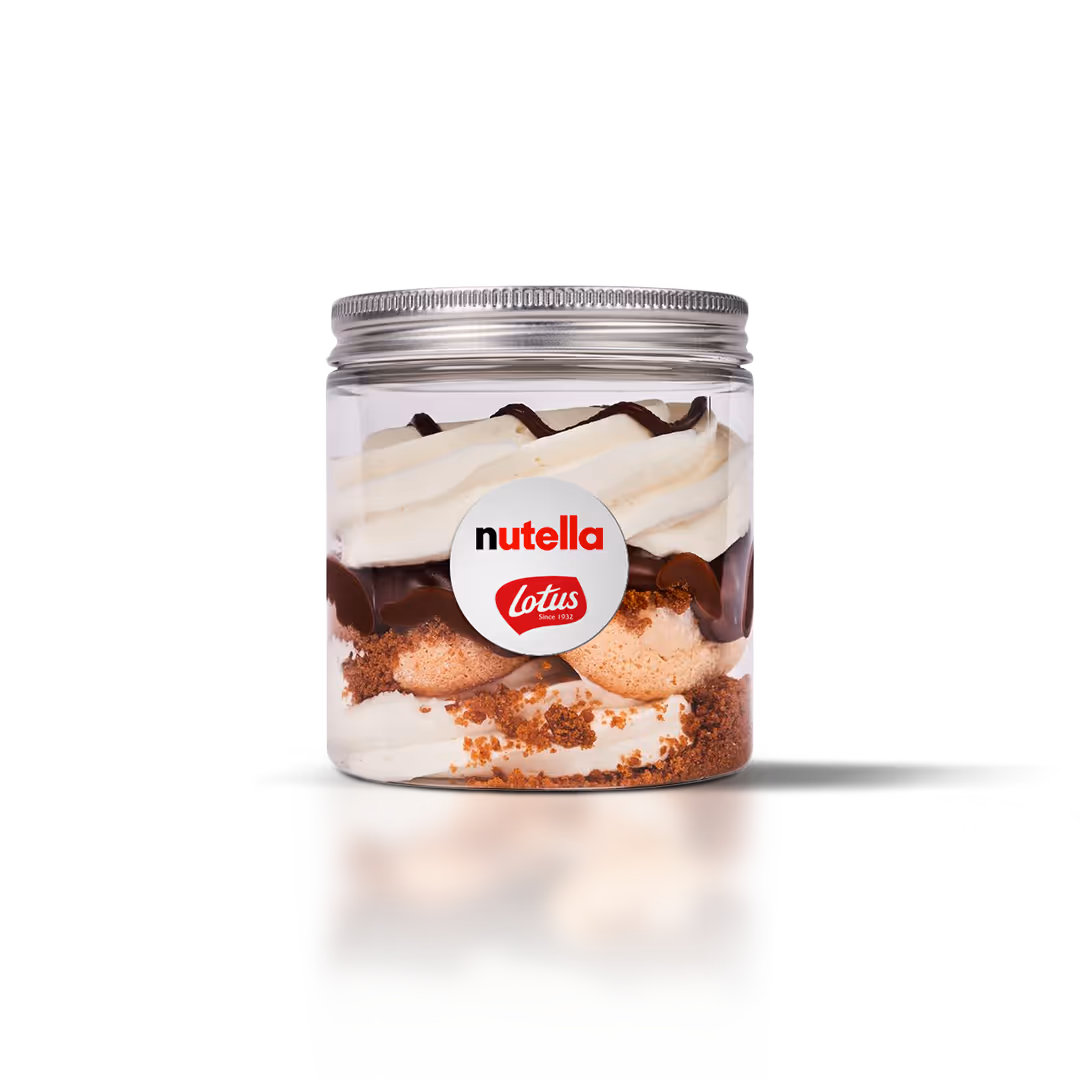 Tiramisu Nutella — mascarpone crémeux, café espresso, cacao, biscuits imbibés, couche généreuse de Nutella, dessert italien gourmand — Krousty Sabaïdi.