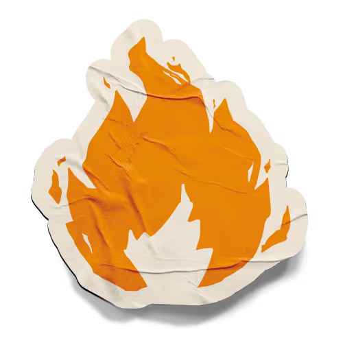 Sticker décoratif de flammes stylisées orange sur fond blanc avec ombre portée.