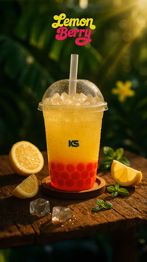 Bubble tea Lemon Berry — thé citron et fruits rouges, perles de tapioca, glaçons, saveur acidulée et rafraîchissante — Krousty Sabaïdi.