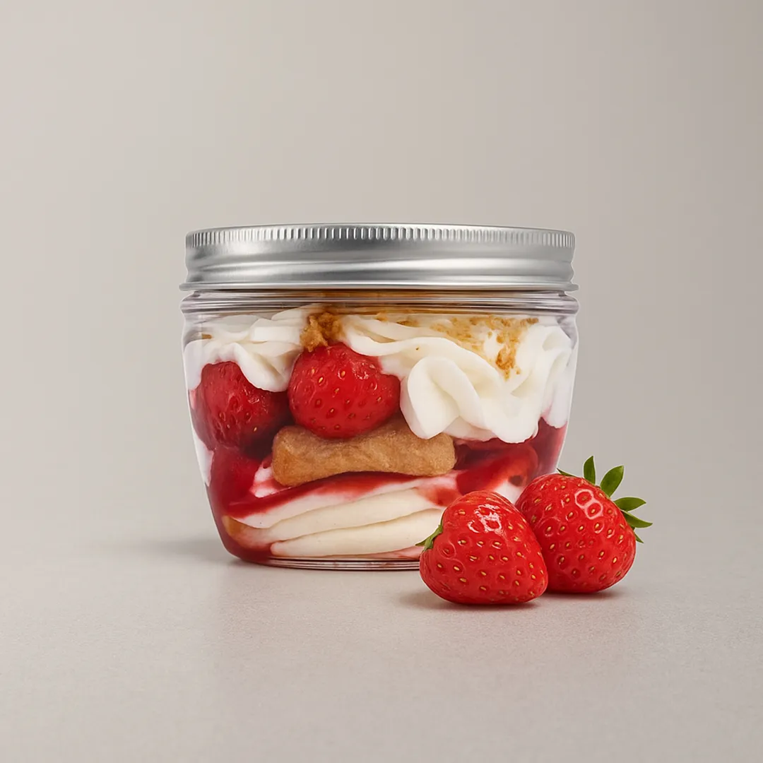 Tiramisu fraise — mascarpone onctueuse, biscuits imbibés, coulis et morceaux de fraises, touche de vanille, cacao léger ou éclats de biscuit, dessert italien fruité — Krousty Sabaïdi.