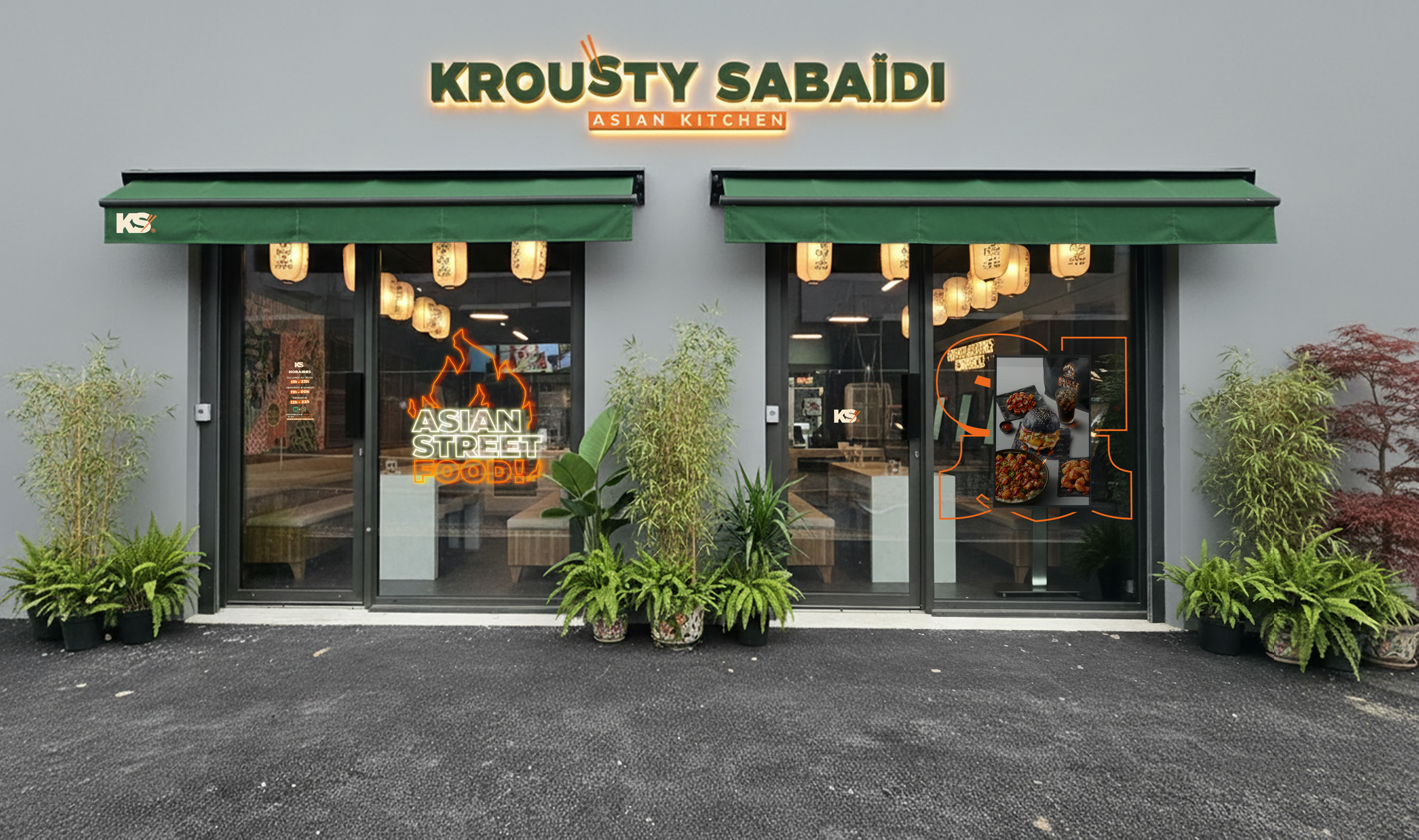 Devanture du restaurant Krousty Sabaïdi Asian Kitchen à Lormont, cuisine asiatique halal