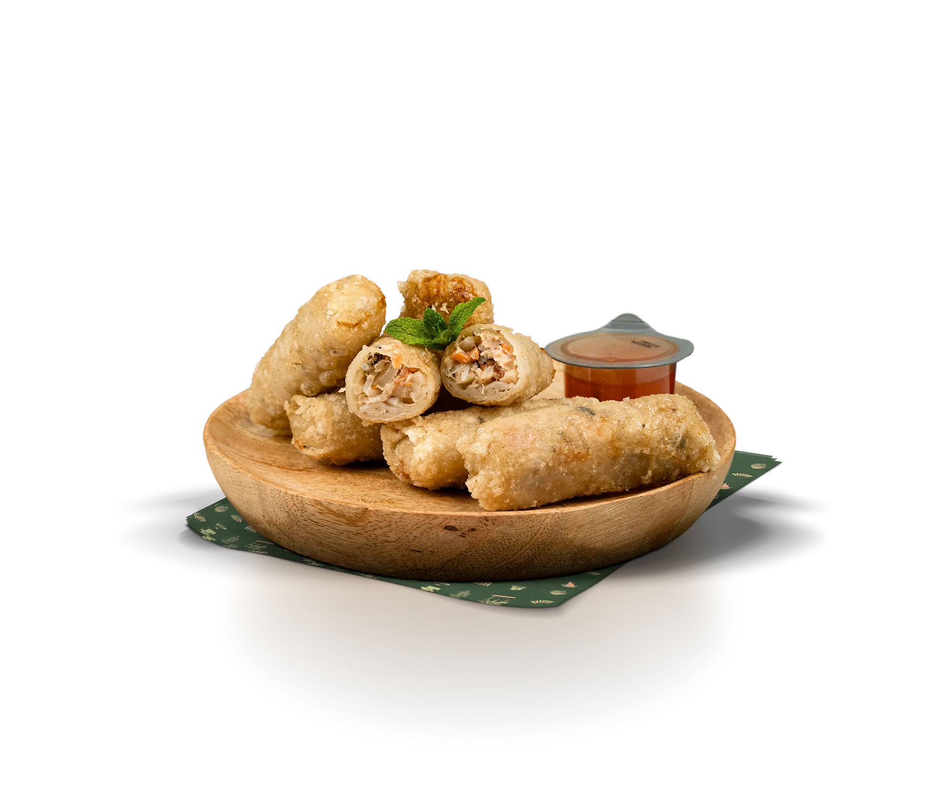 Nems croustillants — rouleaux frits farcis, dorés et savoureux, servis avec une sauce, entrée asiatique — Krousty Sabaïdi.