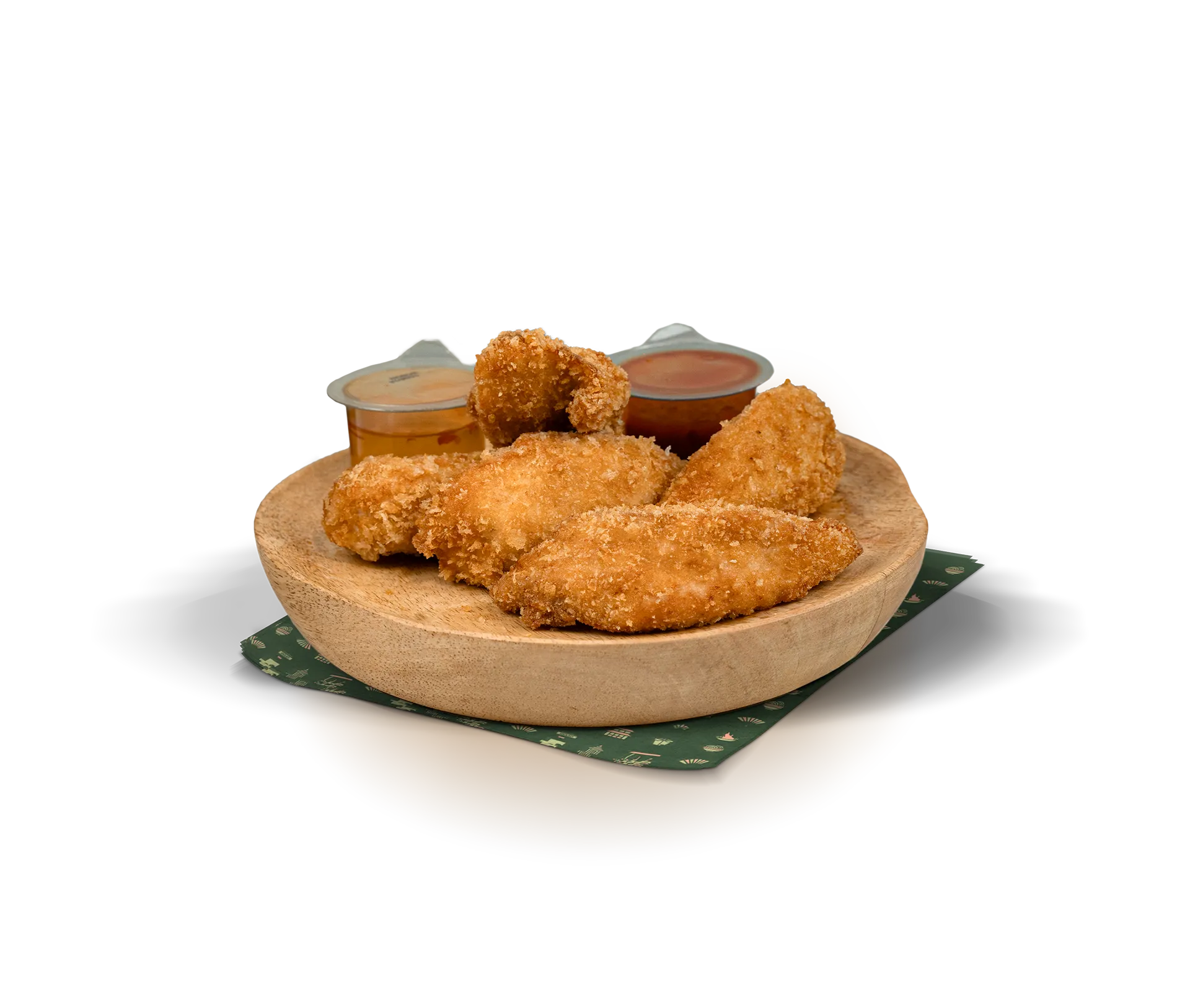 Tenders de poulet croustillants — filets de poulet marinés, panure dorée, intérieur moelleux, servis avec sauce barbecue ou mayo épicée, accompagnement gourmand — Krousty Sabaïdi.